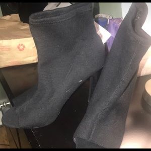 Black open toe bootie heels